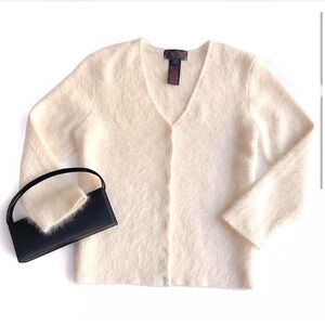 Vintage Y2K Ralph Lauren ivory fluffy angora cardigan M